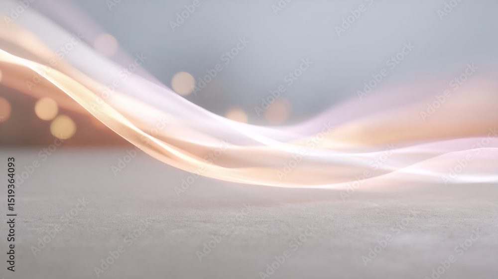 Poster abstract light trails on gray background with copy space. elegant flowing lines in pastel colors. sm