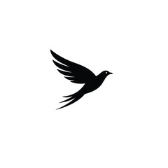 Elegant Black Silhouette of a Flying Bird with Long Tail Feathers