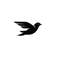 Elegant Black Bird Silhouette Flying with Wings Spread on White Background