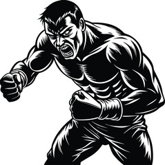 Fototapeta premium Dynamic Boxer Silhouette Vector: Bold, Clean Fighter in a Commanding Standing Pose