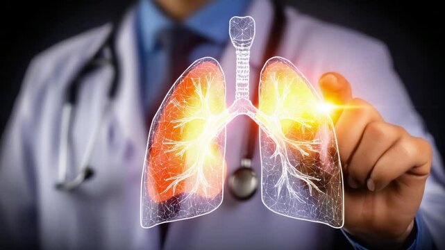 Medical Innovation: A doctor's touch illuminates the intricacies of the human lung, symbolizing healthcare, treatment and the pursuit of wellness. 