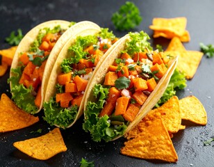 Tacos z pieczonymi batatami i chrupiącymi chipsami
