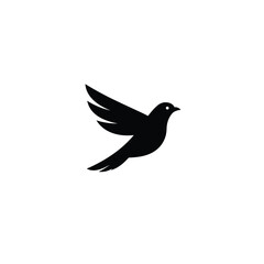 Elegant Black Bird Silhouette Soaring on White Background for Graphic Design