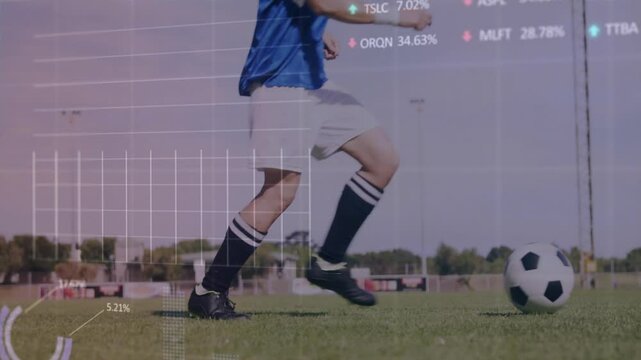 Female athlete tapping soccer ball on turf pitch and activating analytics for sports performance - Powered by Adobe