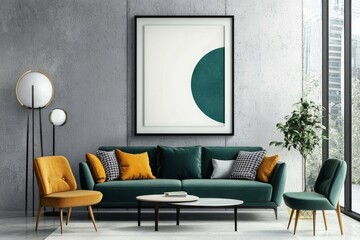 Vertical blank picture frame mockup displayed on a gray wall.