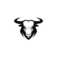 Bold Black and White Bull Head Logo Design Illustration