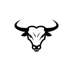 Bold Bull Head Logo Design in Black and White Minimalist Style