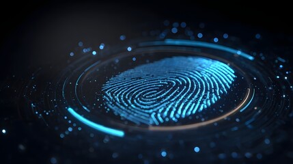 Fototapeta premium Futuristic fingerprint scanner with a glowing biometric security interface