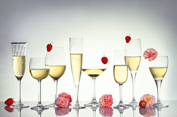 Collection of different wineglasses with sparkling wine
