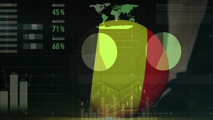Branded soccer ball getting data overlays then player kicking ball showcasing sports analytics - Powered by Adobe