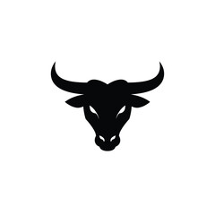 Silhouette of a Bull s Head with Horns Isolated on White Background
