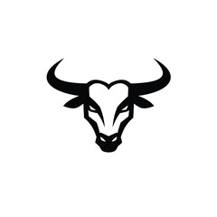 Minimalist Black and White Bull Head Logo Design with Sharp Lines