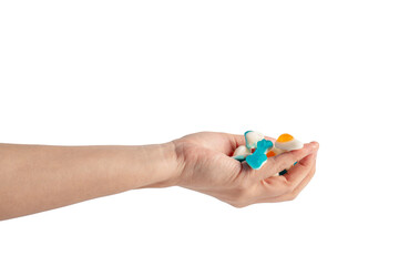 Jelly coke bottle and various shapes, colorful and delicious, and hand on transparent background