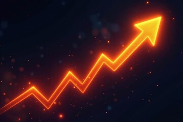 Glowing orange upward arrow graph, vibrant growth , design, positive