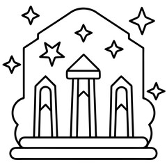 Ancient ruins with runes line art vector illustration 