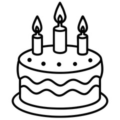 Birthday cake with candles line art vector illustration 