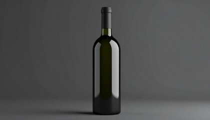 Dark Green Wine Bottle Mockup on Gray Background Perfect for Label Design Presentation