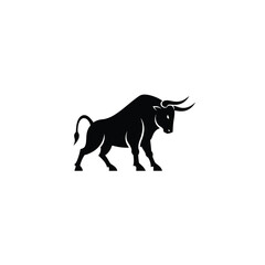Powerful Bull Silhouette Standing Isolated on White Background Vector Illustration