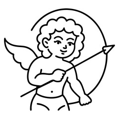 Cupid with arrow line art vector illustration 