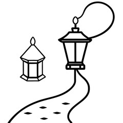 Enchanted antern on path line art vector illustration 