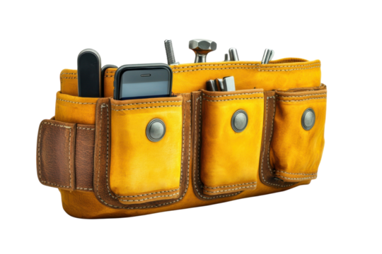 A yellow tool belt with tools