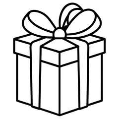 Gift box with ribbon line art vector illustration 