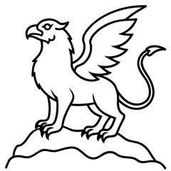 Griffin perched on rock line art vector illustration 
