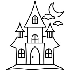 Halloween haunted house line art vector illustration 