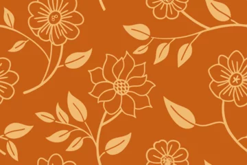 Crédence en verre imprimé 88  rustic orange and taupe floral outline seamles