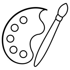 Paintbrush and palette line art vector illustration 