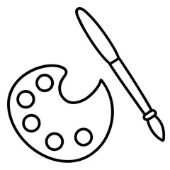 Paintbrush and palette line art vector illustration 