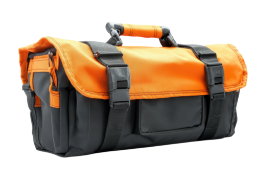 A gray and orange tool bag