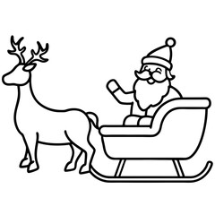 Cartoon Christmas vector illustration of Santa Claus with reindeer and sleigh