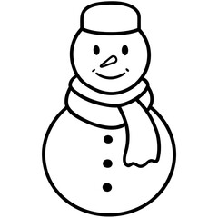 Snowman with scarf line art vector illustration