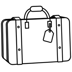 Suitcase with travel tags line art vector illustration