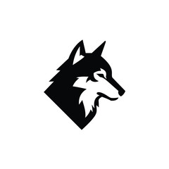 Sleek Black and White Wolf Head Logo Design with Sharp Angles