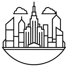  Urban skyline line art vector illustration