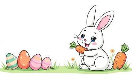 Obraz premium Adorable Easter bunny coloring page featuring a cute bunny with carrots Perfect for kids' crafts and Easter activities , page, adorable, coloring book