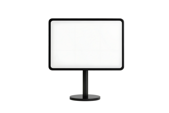 A Blank white digital display screen on a black stand, ideal for advertisement mockups, isolated on transparent background - Powered by Adobe