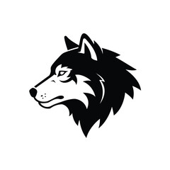 Black and White Wolf Head Profile Illustration on a White Background