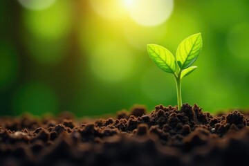 Close-up of a small seed being planted in rich soil A sprout emerges from the earth , brown, nature