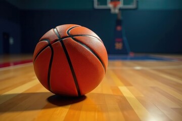 Obraz premium Close-up of basketball on hardwood court, ready for action , fitness, skill