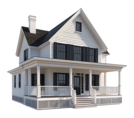 White House Exterior with Porch on Transparent Background, PNG Image