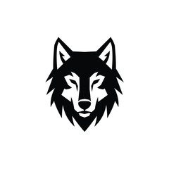 Stylized Black and White Wolf Head Logo Design Illustration