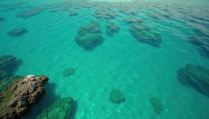 Fototapeta premium Deep green, crystal clear Bahamian water, sunlit surface , bahamas, landscape, water