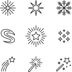 Obraz premium Nine Simple Line Icons Stars, Snowflake, and Magic Wand
