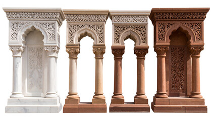 Fototapeta premium ornate decorations using materials like red sandstone and white marble isolated on transparent background.