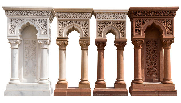 ornate decorations using materials like red sandstone and white marble isolated on transparent background.