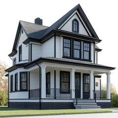 Obraz premium Two-Story White House with Porch on a Transparent PNG Image