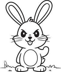 Fototapeta premium Cute cartoon bunny rabbit illustration black and white